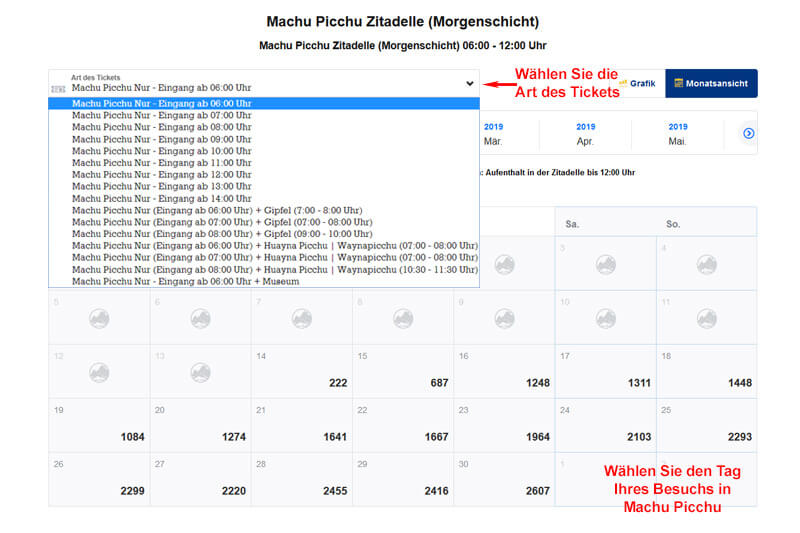 Verfügbarkeit Machu Picchu Verfügbarkeit Machu Picchu Ticket